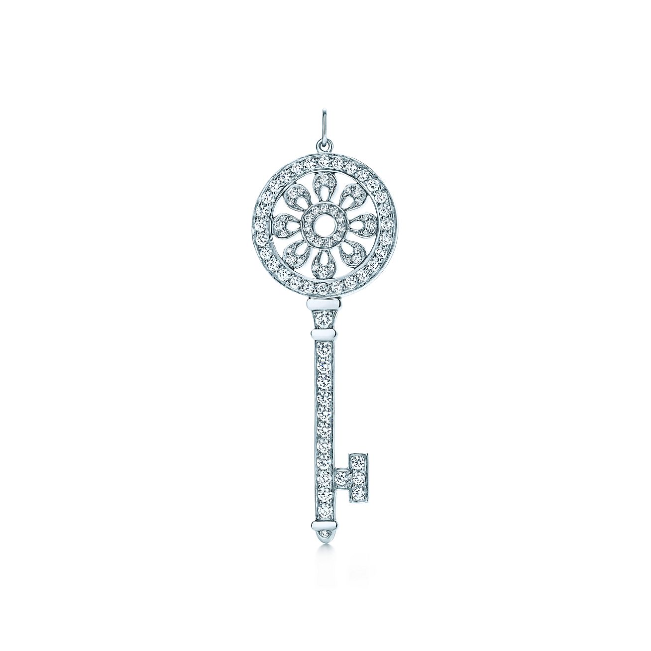 Tiffany Keys鉑金花瓣鑰匙鑽石鍊墜 