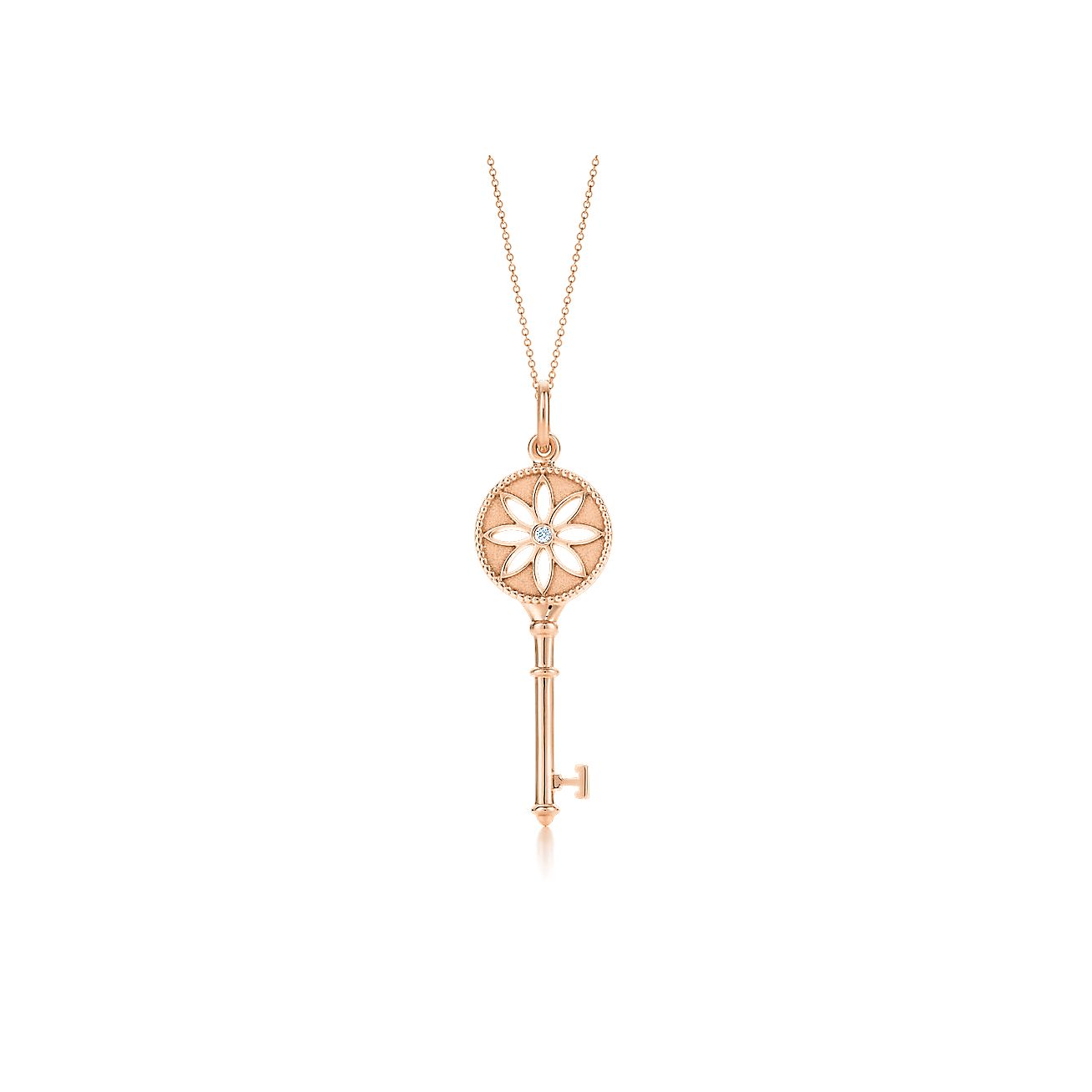 Tiffany Keys daisy key pendant in 18k rose gold with a diamond 
