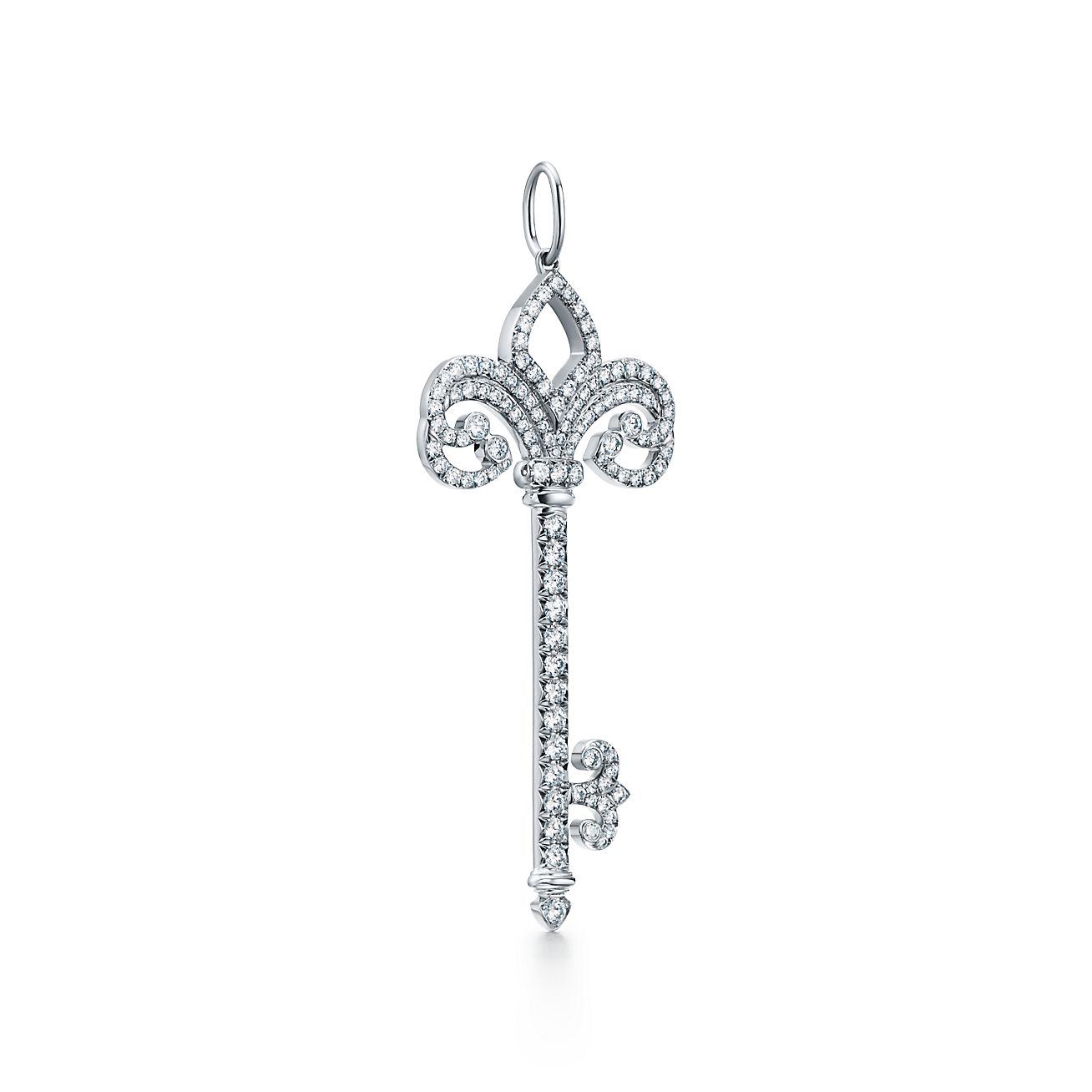 Keys Fleur De Lis Key Pendant In Platinum With Diamonds Keys Fleur De Lis Key Pendant