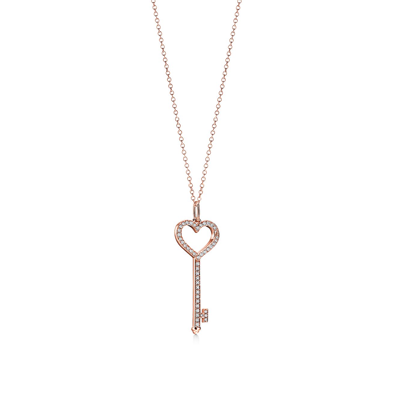 18K White Gold Diamond Heart Lock Pendant and Key Necklace
