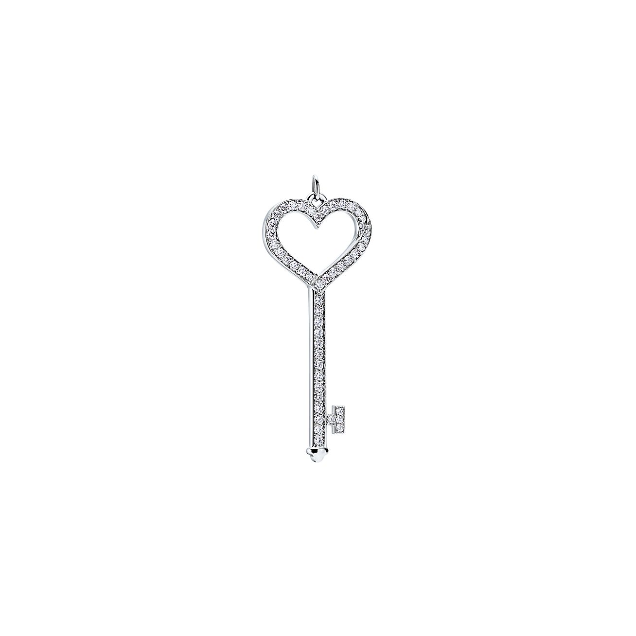 Tiffany Keys Heart Key Pendant In Platinum With Diamonds Small