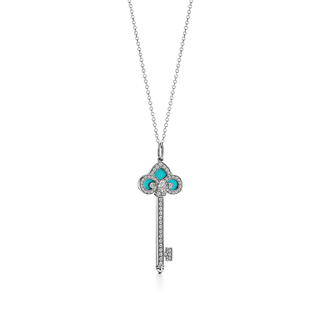Tiffany Keys Fleur de Lis Key in Platinum with Diamonds and Turquoise