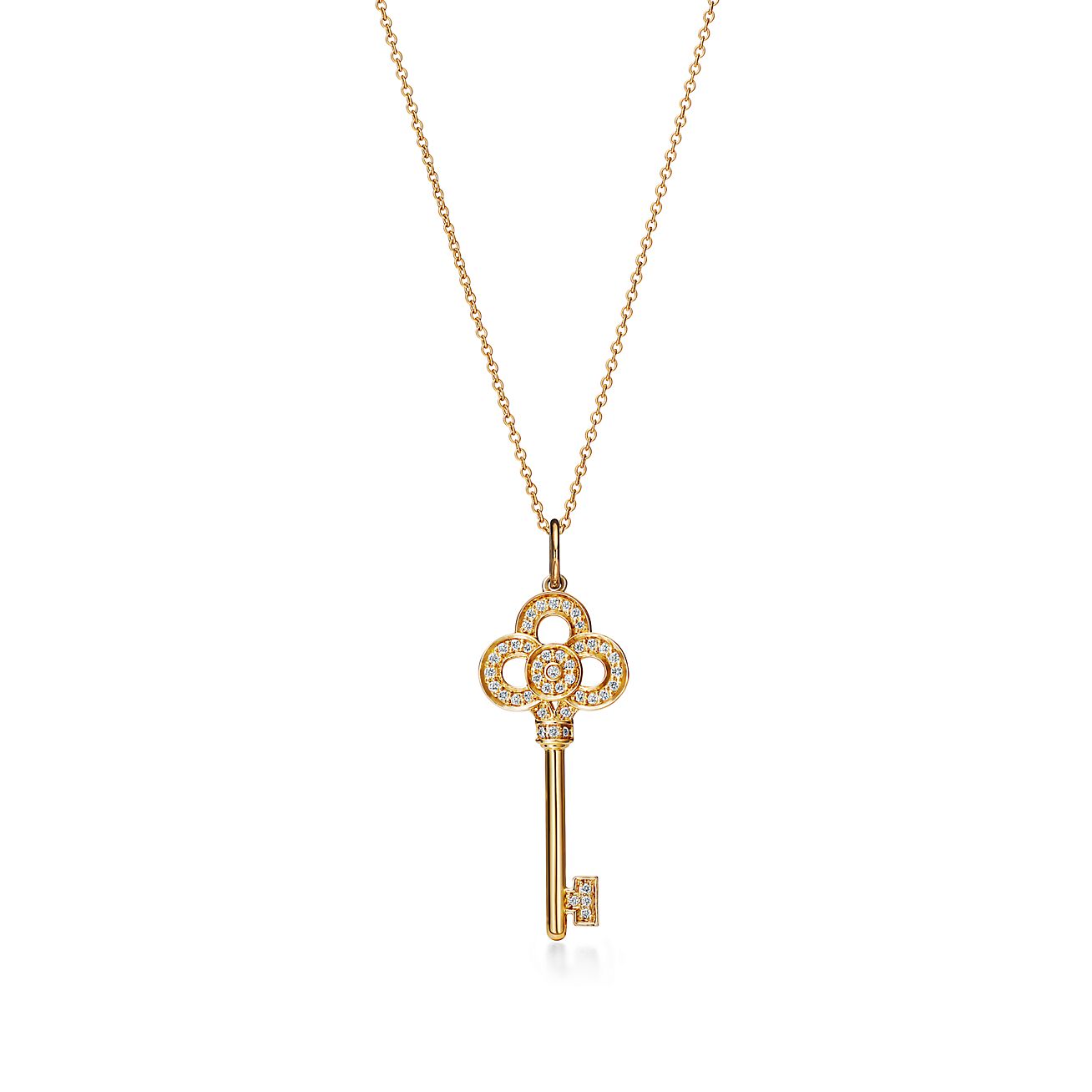 Tiffany & Co. 18k White Gold and Diamond Tiffany Keys Crown Key Pendant  Necklace - Yoogi's Closet