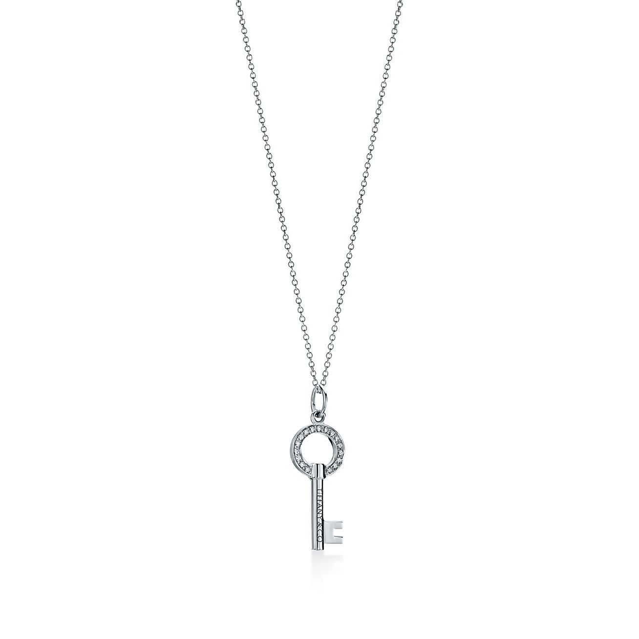 Tiffany Keys modern keys open round key pendant in 18k white gold with