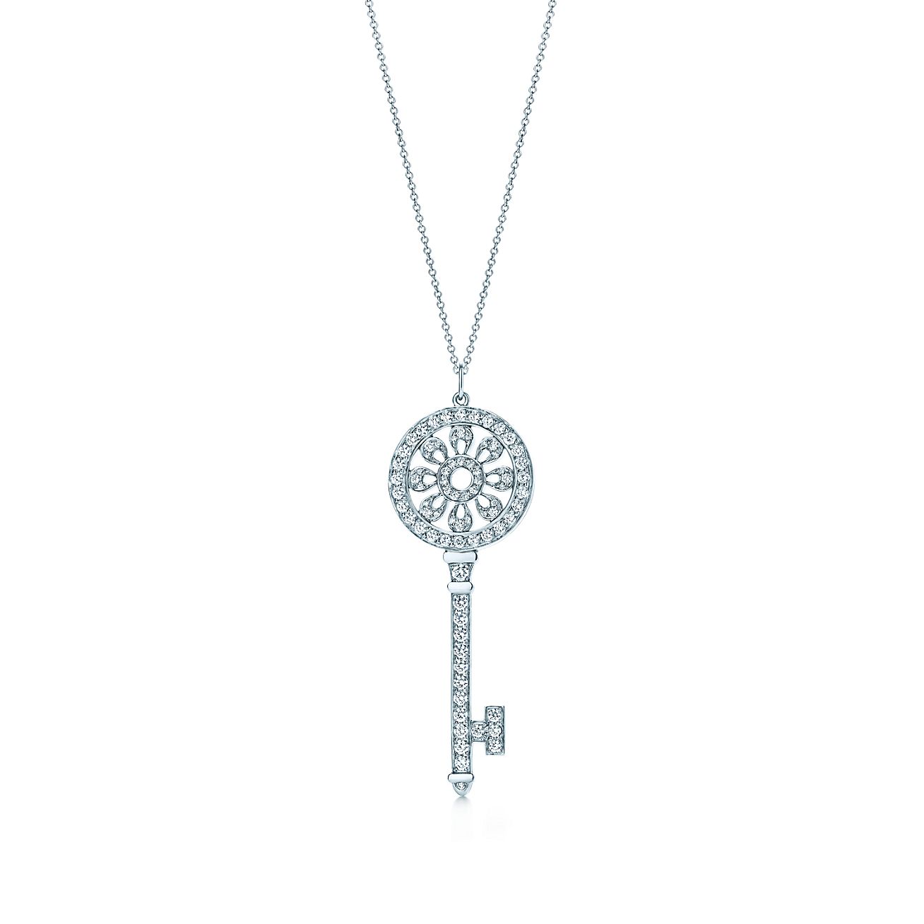 Tiffany Keys petals key pendant with diamonds in platinum on a 