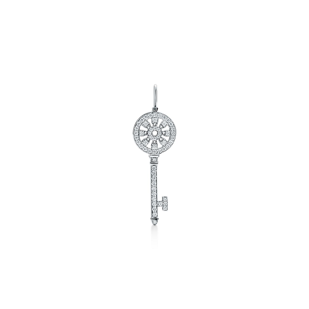 Tiffany and Co. Platinum Diamond Key and Lock Pendant For Sale at
