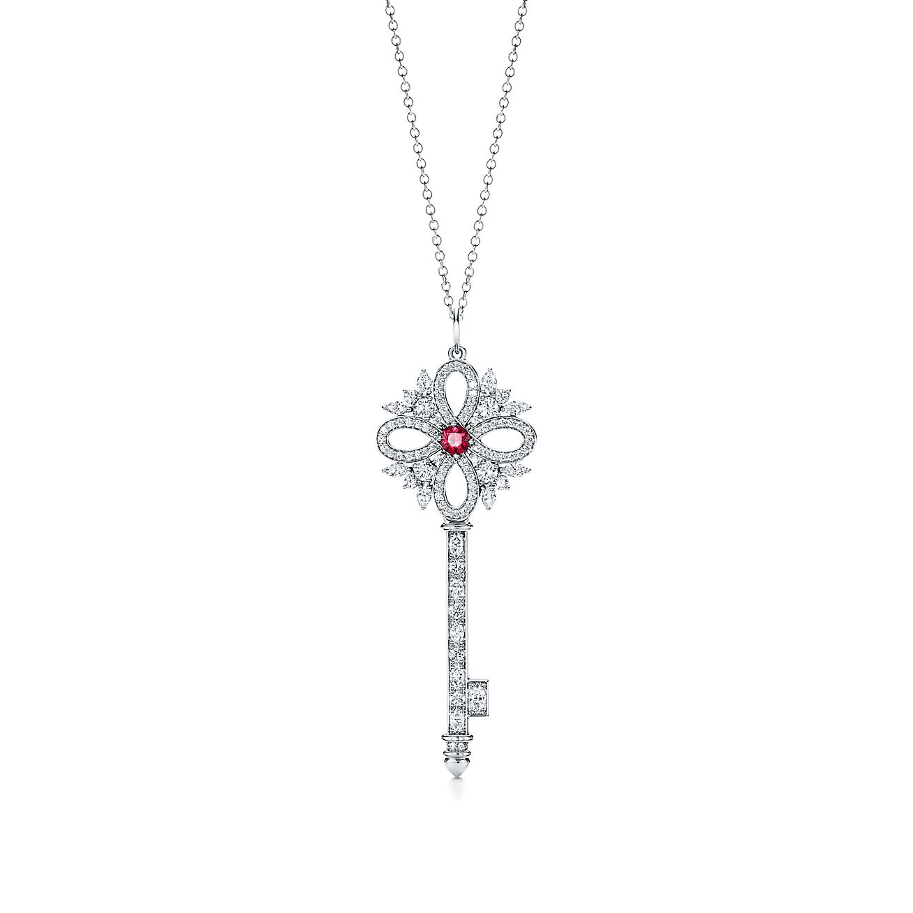 Tiffany & Co. Diamond Heart Key Lock Necklace Pendant Platinum And Box