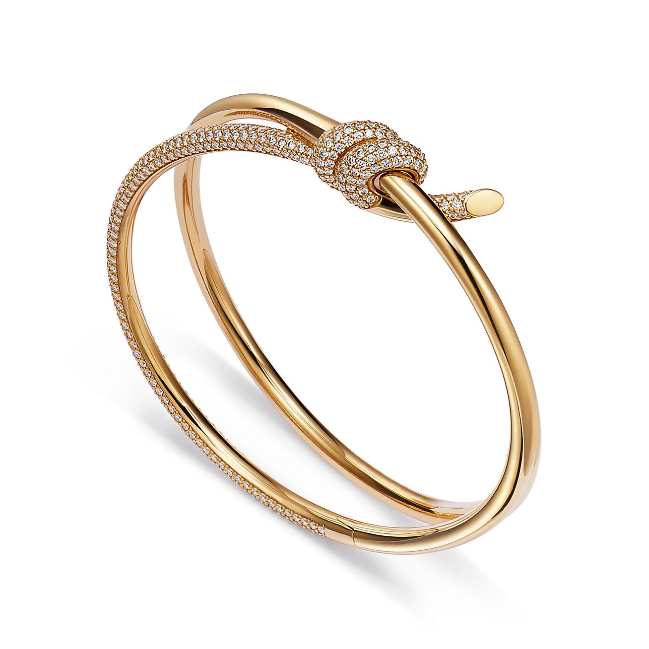 Tiffany Knot Double Row Hinged Bangle in Yellow Gold with Diamonds 