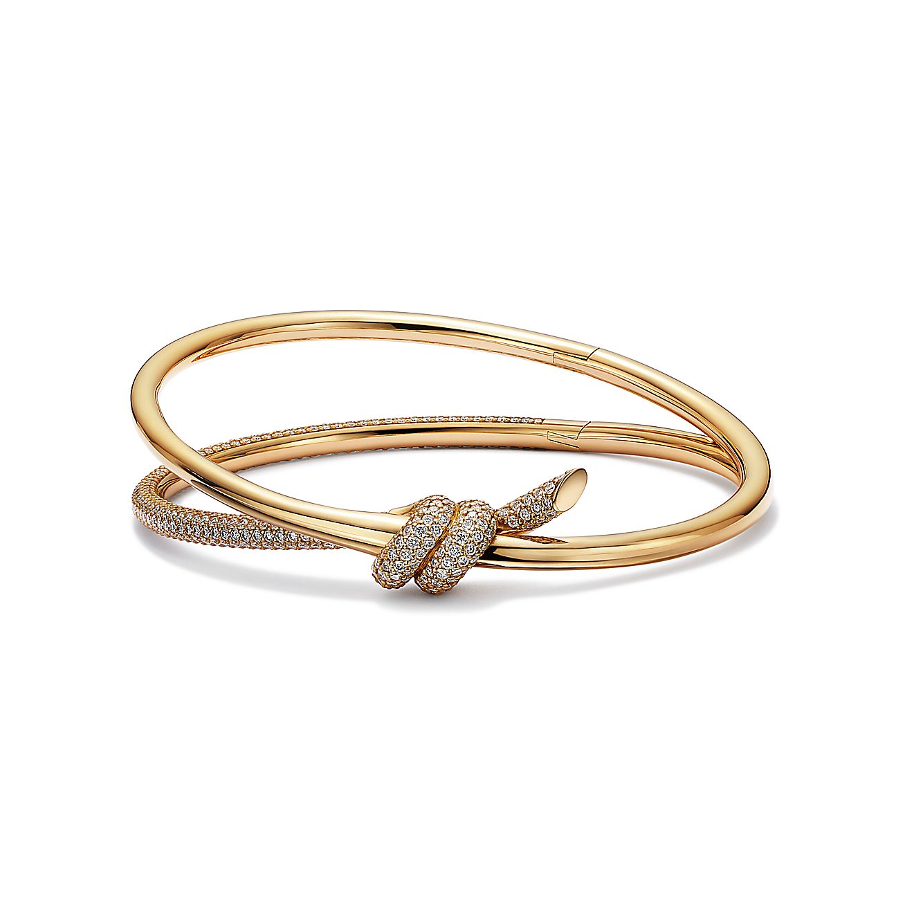 Tiffany Knot Double Row Hinged Bangle in Yellow Gold with Diamonds | Tiffany  &amp; Co.