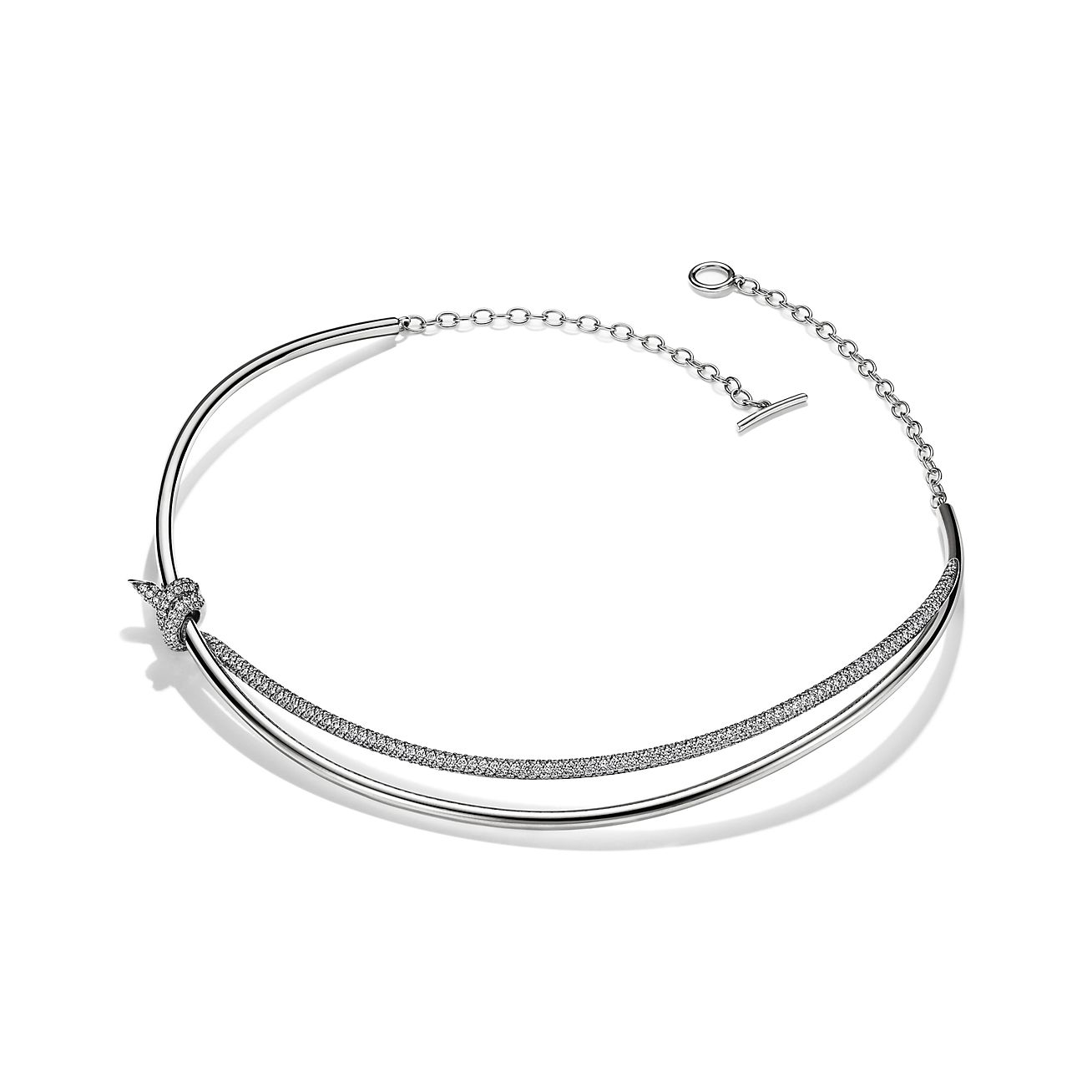 Tiffany Knot Double Row Necklace in White Gold with Diamonds