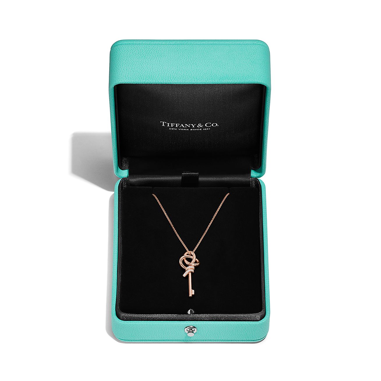 Tiffany Knot Mini Key Pendant in Rose Gold with Diamonds | Tiffany