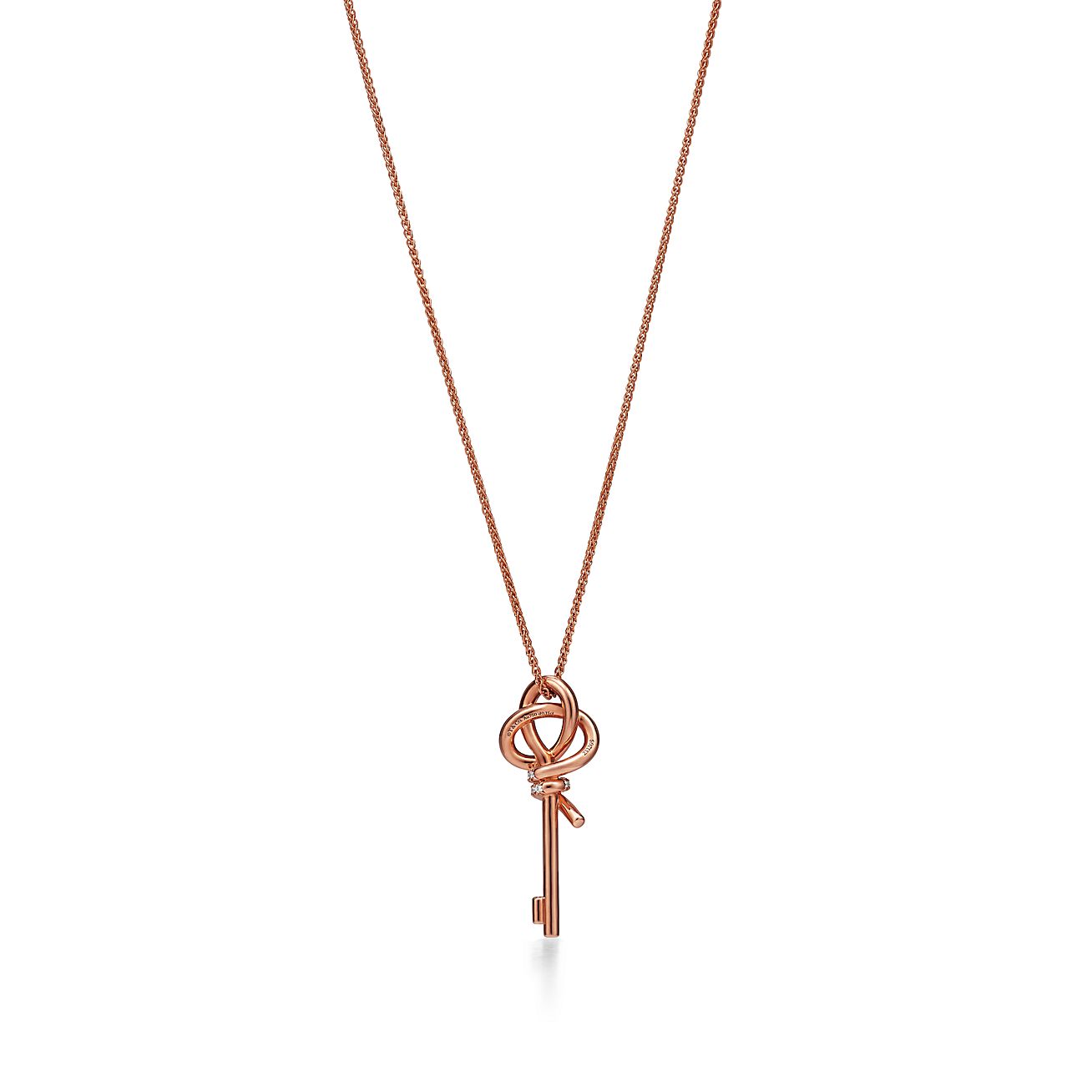 Tiffany Knot Small Key Pendant in Rose Gold with Diamonds