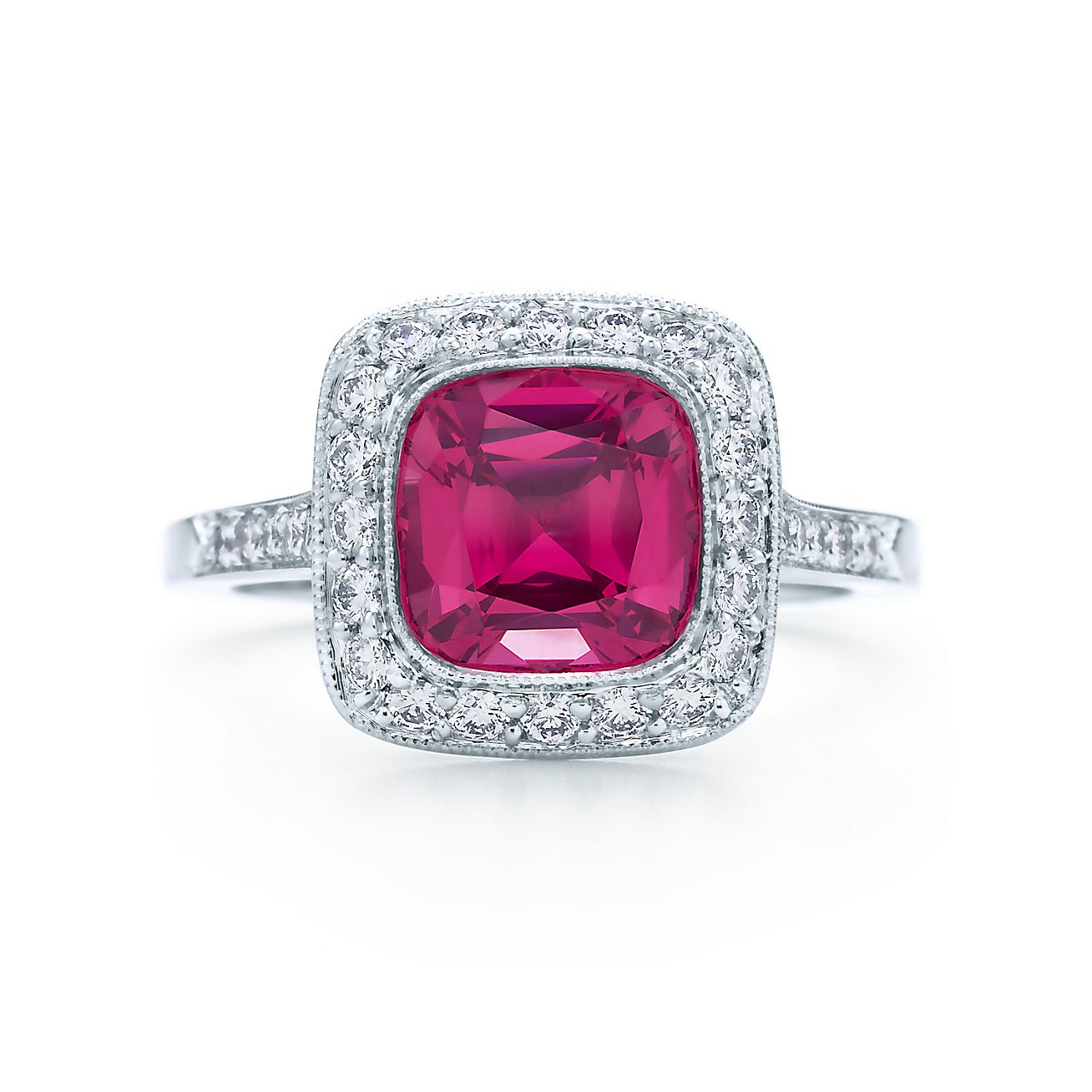 Tiffany Legacy® red spinel ring in platinum with diamonds. | Tiffany & Co.