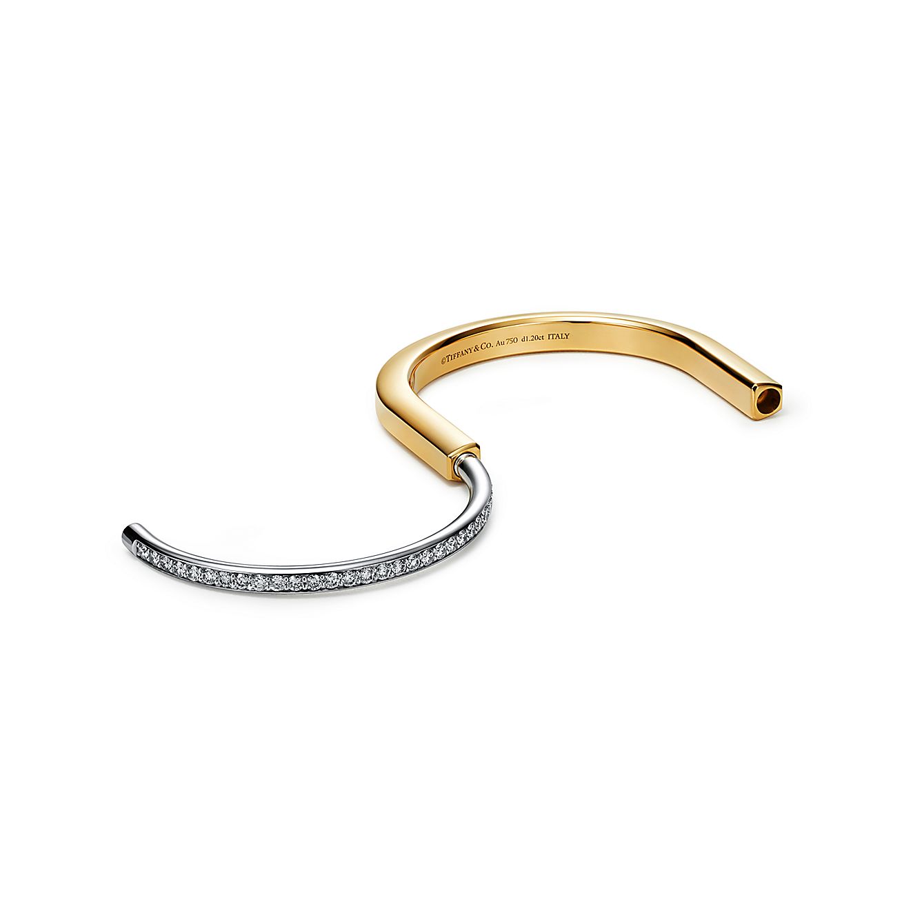 Tiffany Lock Bangle in Yellow and White Gold with Half Pavé Diamonds - Alternate shot 1 - Alternate shot 2 - Alternate shot 3 - Alternate shot 4