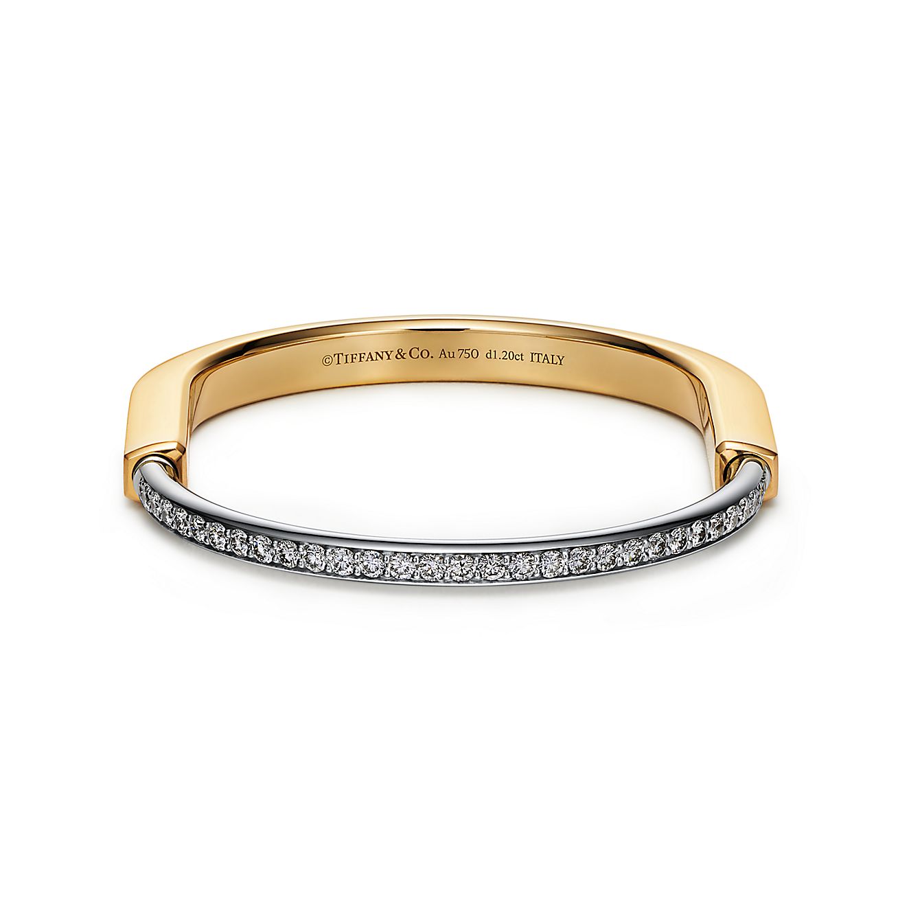 Tiffany Lock Bangle in Yellow and White Gold with Half Pavé Diamonds - Alternate shot 1 - Alternate shot 2