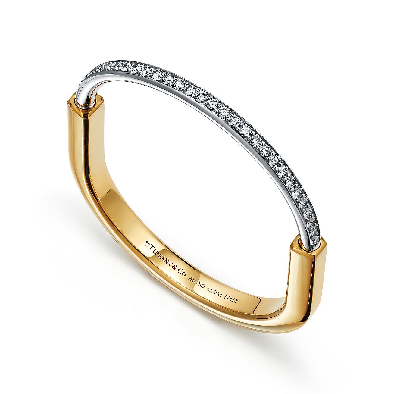 Tiffany Lock Bangle in Yellow and White Gold with Half Pavé Diamonds - Alternate shot 1