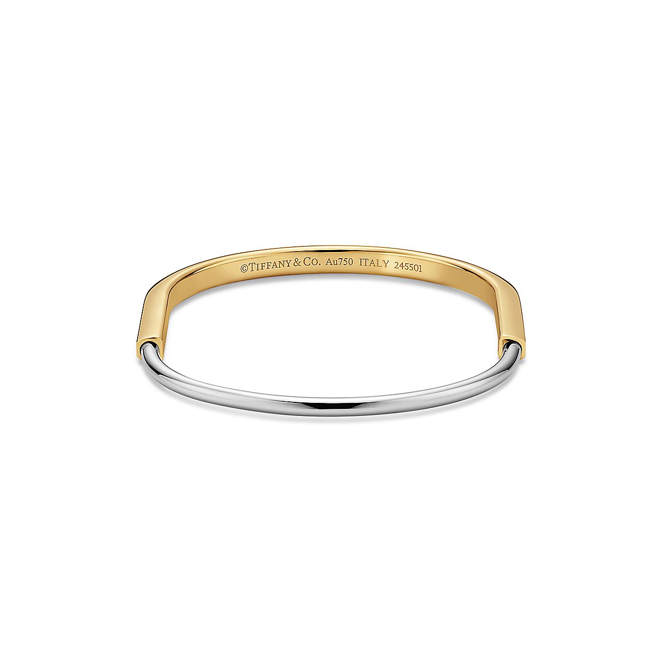 Tiffany Lock Narrow Bangle in Yellow and White Gold - Alternate shot 1