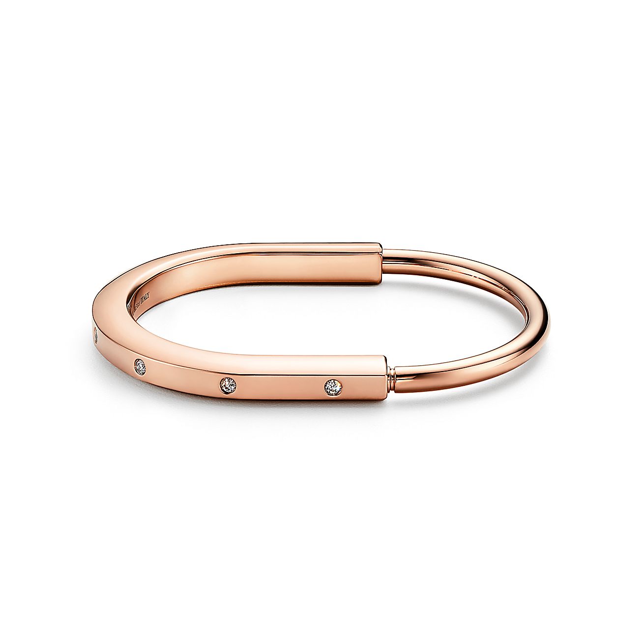 Tiffany Lock Bangle Bracelet in Rose Gold with Diamond Accents, Size: Extra Large |Lock Men's and Women's Bracelet
