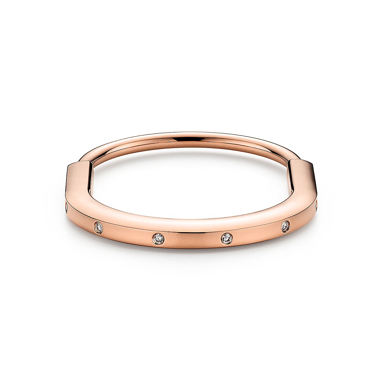 Tiffany Lock Rosé Edition Bangle Bracelet in Rose Gold with Pink Sapphires, Size: Medium