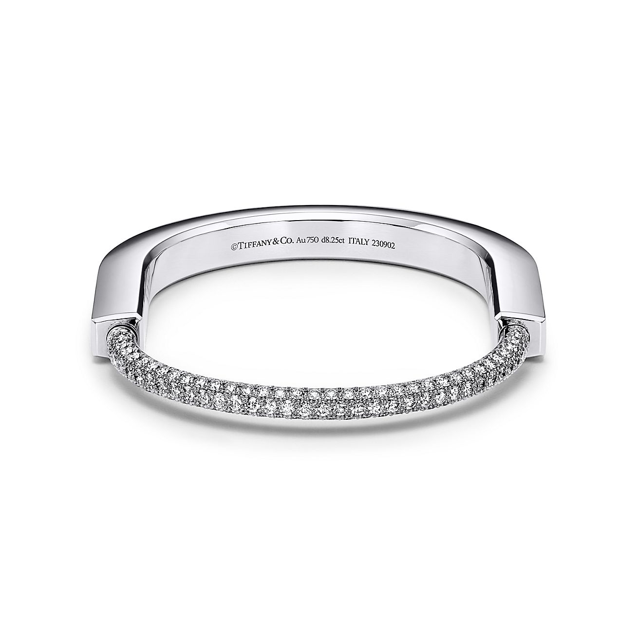 Tiffany Lock Bangle in White Gold with Baguette and Pavé Diamonds