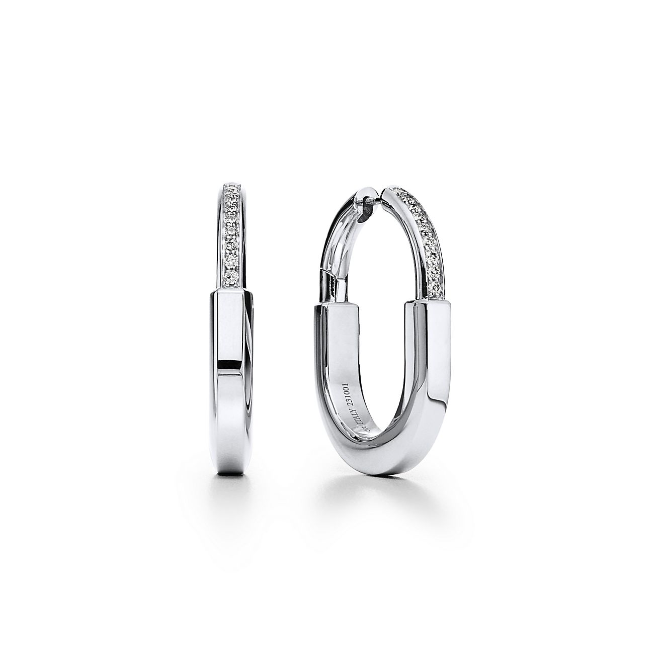 Tiffany Lock Earrings in White Gold with Diamonds, Medium