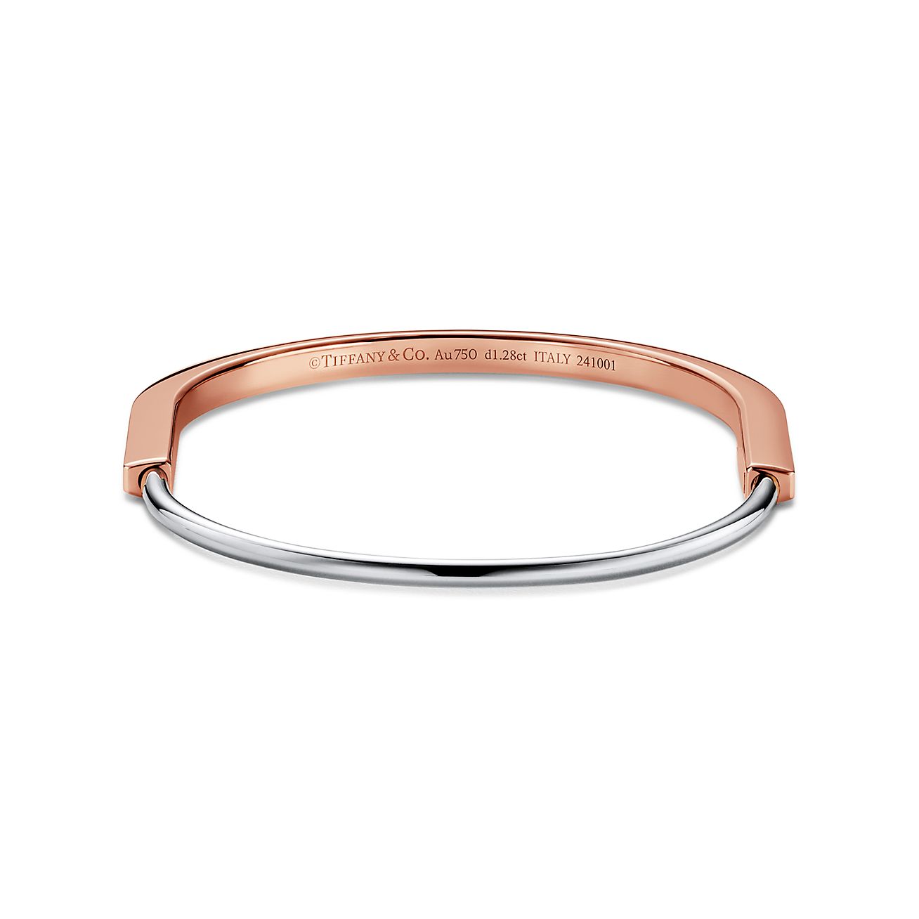 Tiffany Lock Narrow Bangle in Rose and White Gold with Half