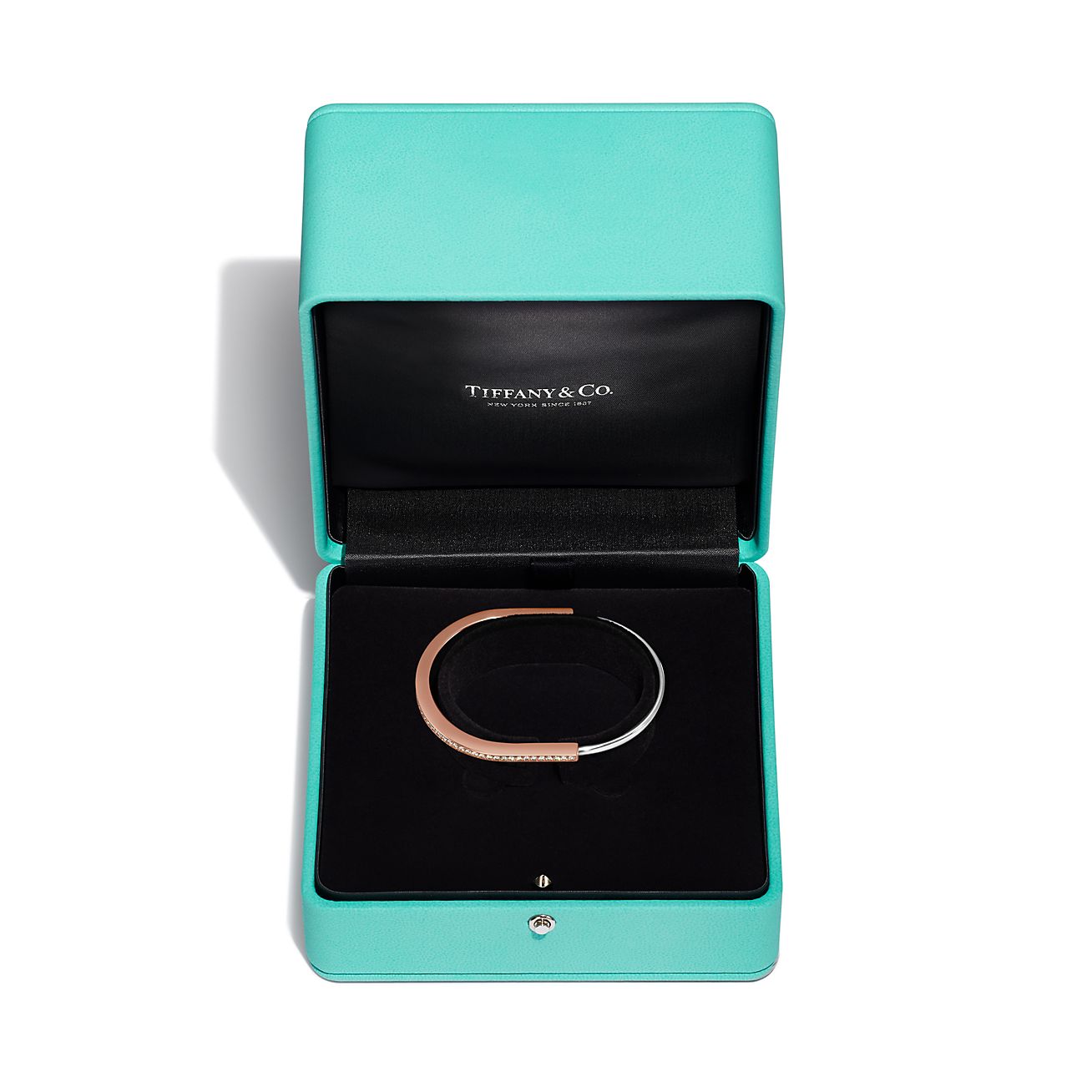 Tiffany Lock Narrow Bangle in Rose and White Gold with Half
