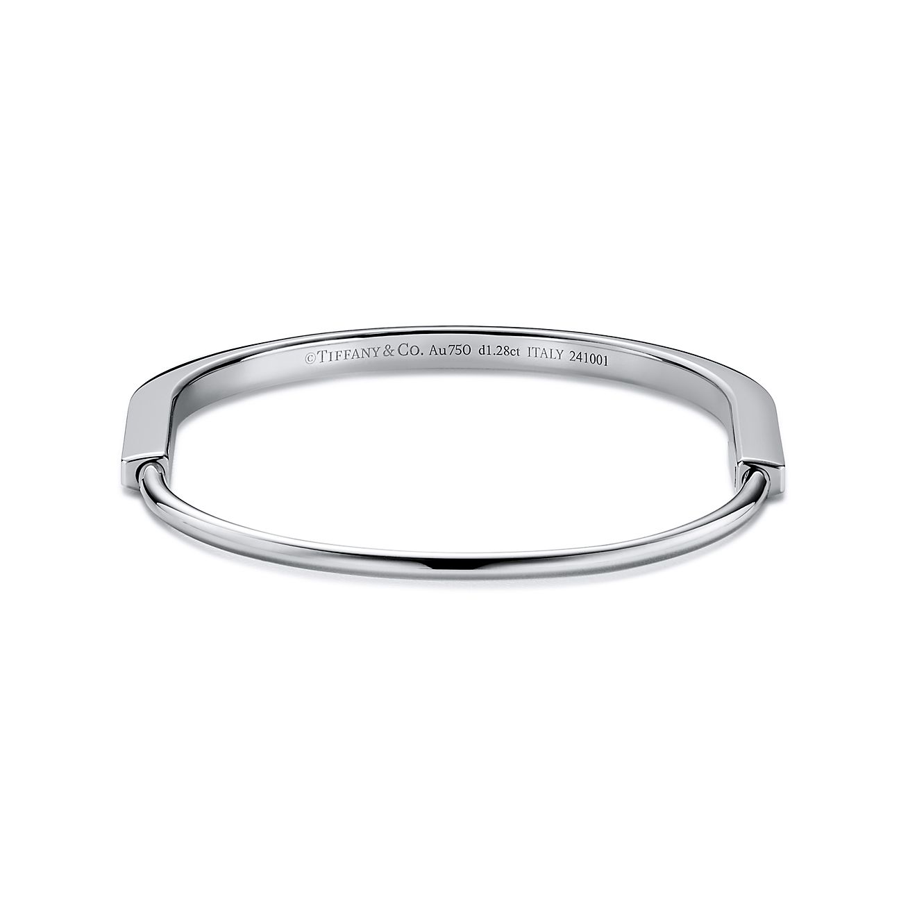 Tiffany Lock Narrow Bangle in White Gold with Half Pavé