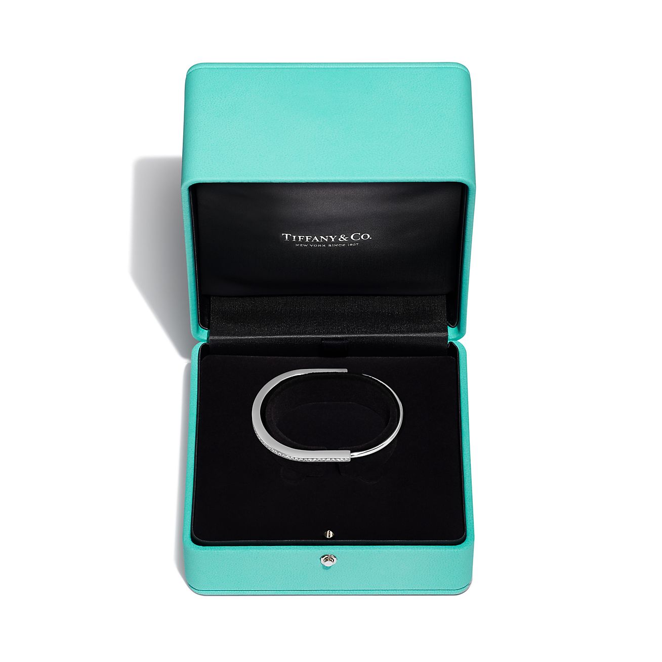 Tiffany Lock Narrow Bangle in White Gold with Half Pavé