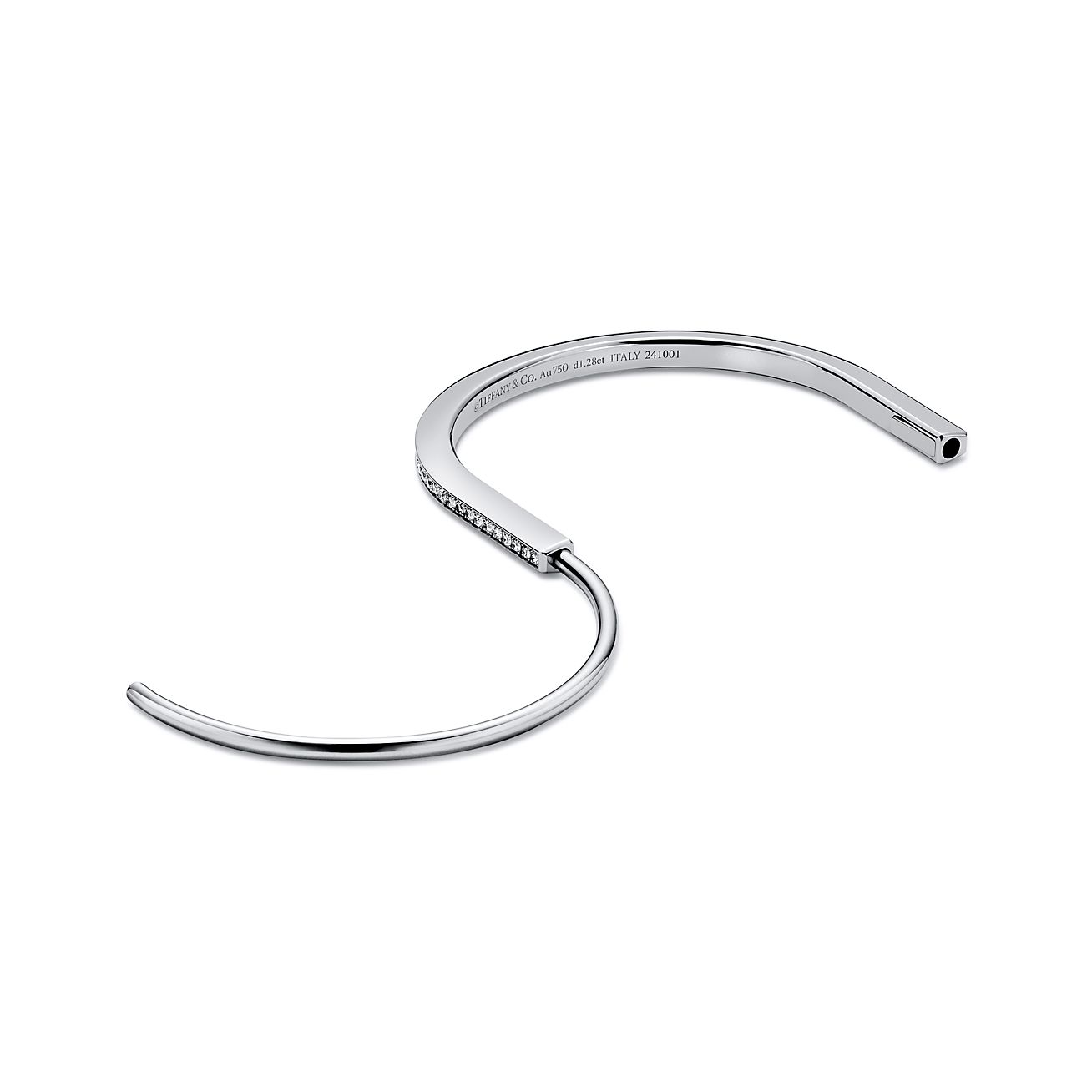Tiffany Lock Narrow Bangle in White Gold with Half Pavé