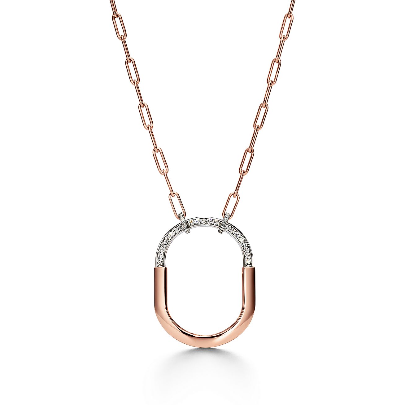 Tiffany Lock Pendant in Rose and White Gold with Diamonds, Extra Large Tiffany & Co. US