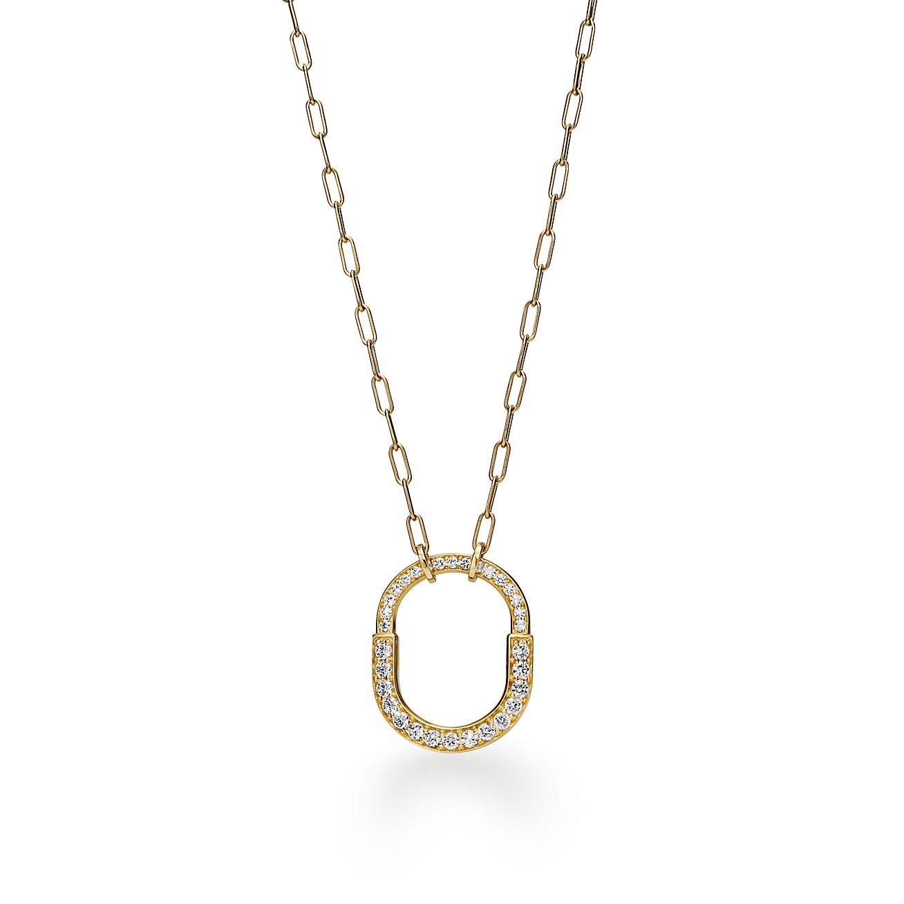 Tiffany Lock Pendant in Yellow Gold with Pavé Diamonds, Medium