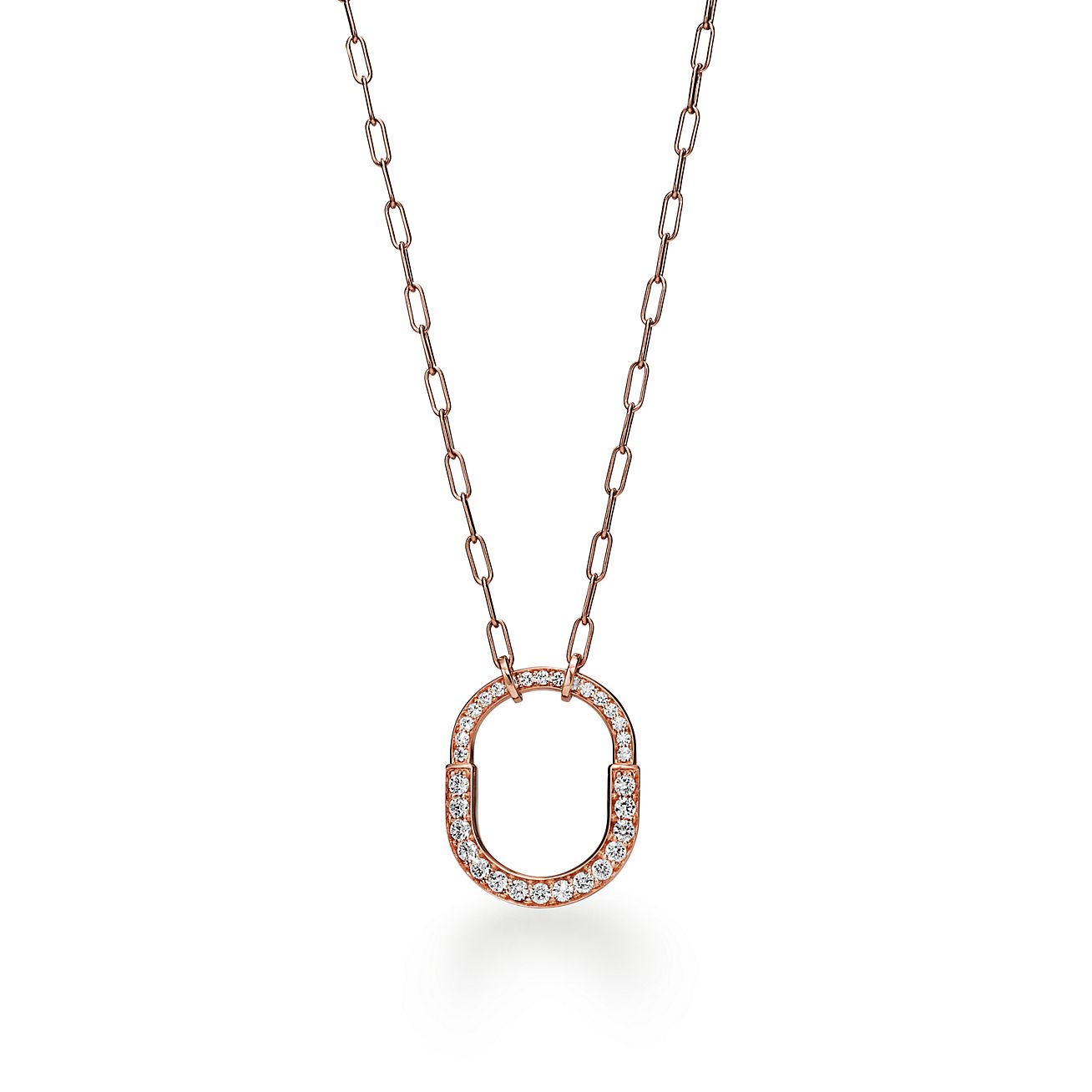 Tiffany Lock Pendant in Rose Gold with Pavé Diamonds, Medium Tiffany