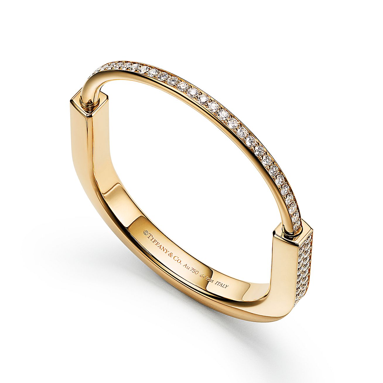 Tiffany Lock Bangle in Yellow Gold with Full Pavé Diamonds - Alternate shot 1
