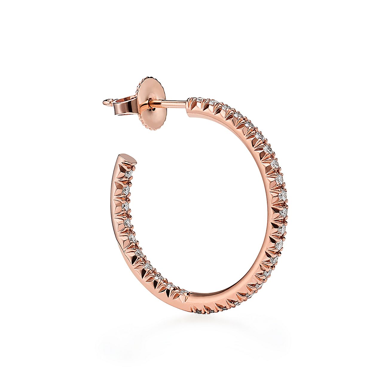 Tiffany Metro Hoop Earrings in Rose Gold with Diamonds, Medium - Alternate shot 1