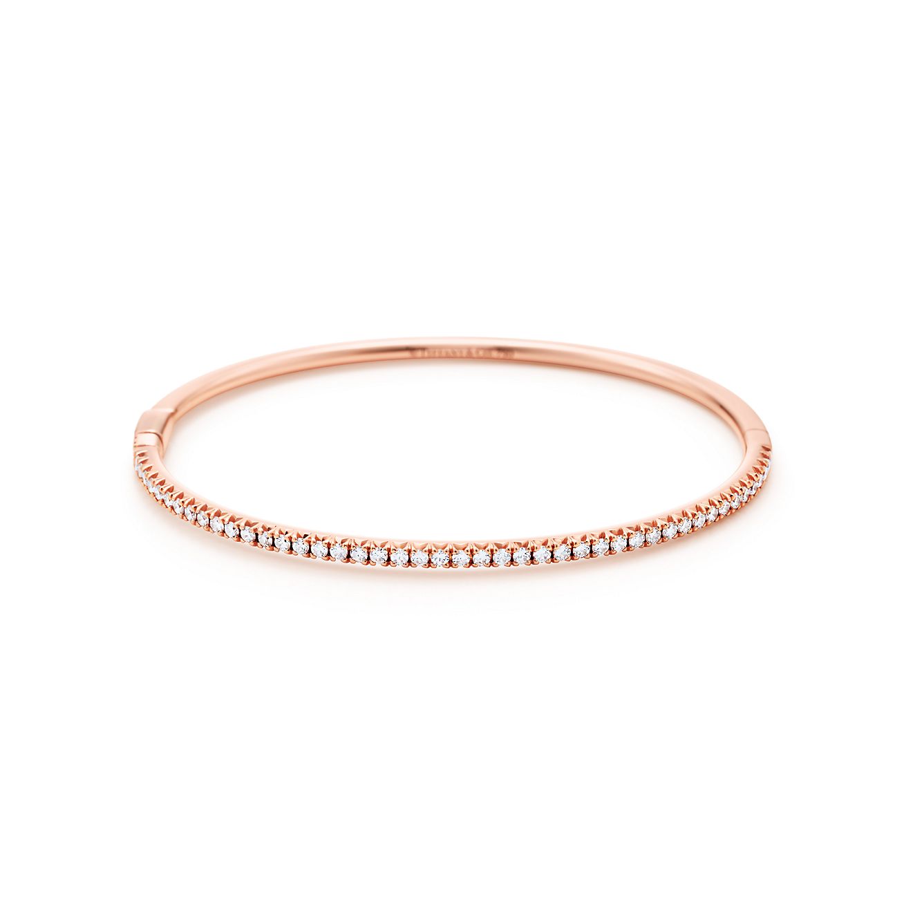 Tiffany Metro Hinged Bangle Bracelet in 18K Rose Gold with Diamonds, Medium