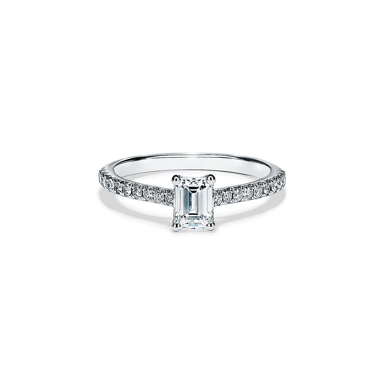 Tiffany Novo Emerald Cut Engagement Ring With A Pave Diamond Platinum Band