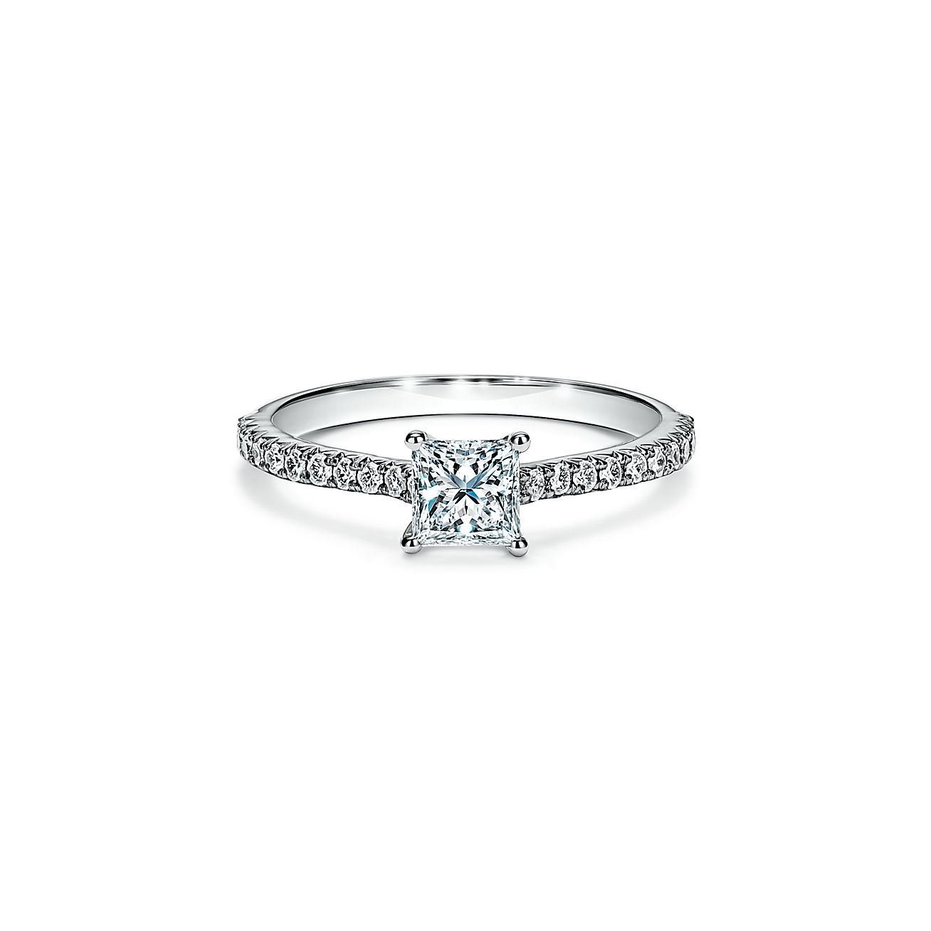 Tiffany Novo® Princess-cut Engagement Ring with a Pavé-set Diamond Band in Platinum