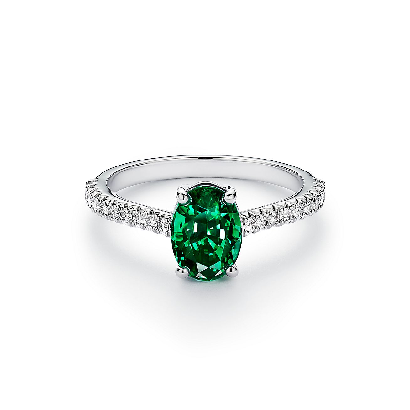 Tiffany Novo® Oval Emerald Ring in Platinum with Pavé Diamonds