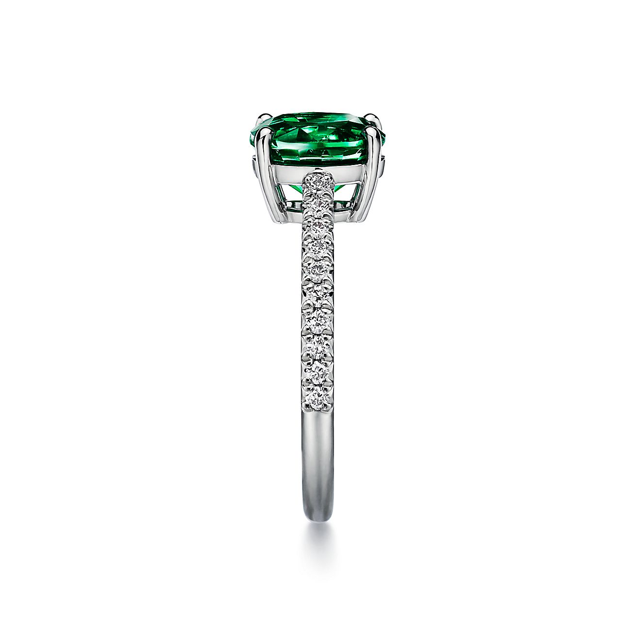 Tiffany Novo® Oval Emerald Ring in Platinum with Pavé Diamonds - Alternate shot 1 - Alternate shot 2