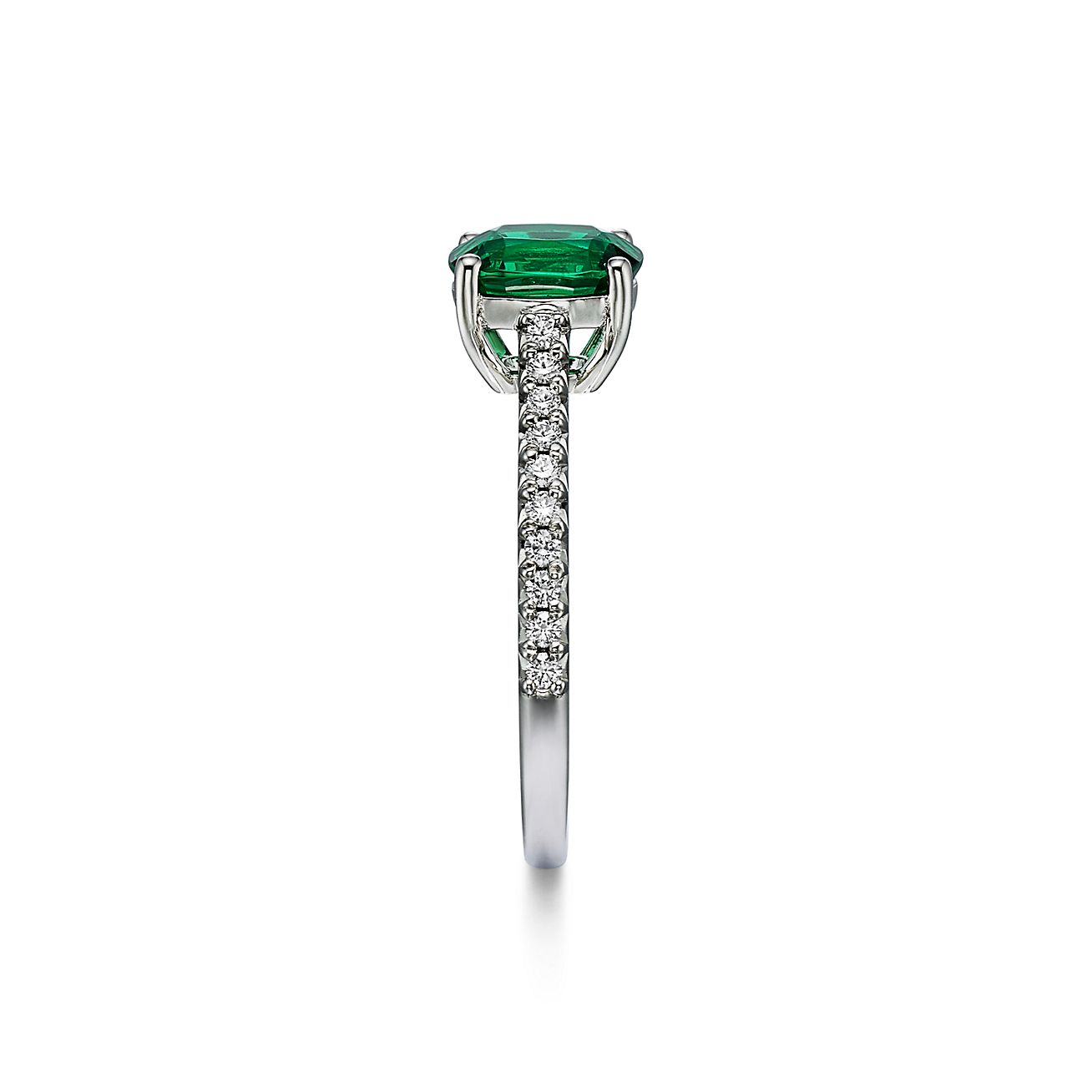 Tiffany Novo® Cushion-cut Emerald Ring in Platinum with Pavé