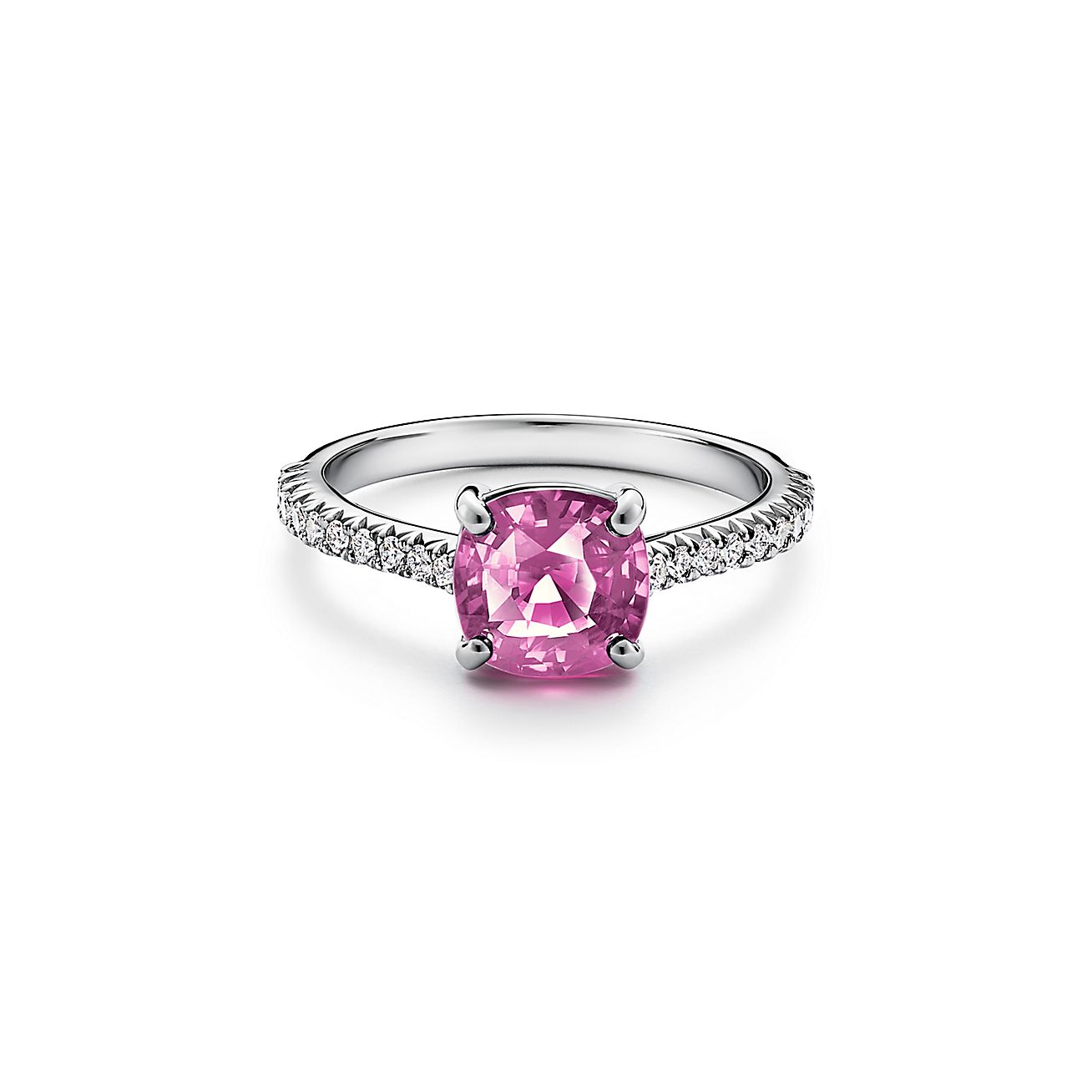 Dierbare Klaar Begeleiden Tiffany Novo® Cushion-cut Pink Sapphire Ring in Platinum with Pavé Diamonds  | Tiffany & Co.
