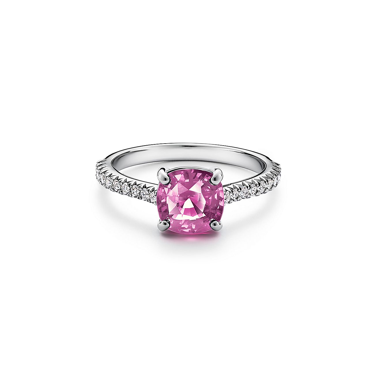 Tiffany Novo® Cushion-cut Pink Sapphire Ring in Platinum with Pavé