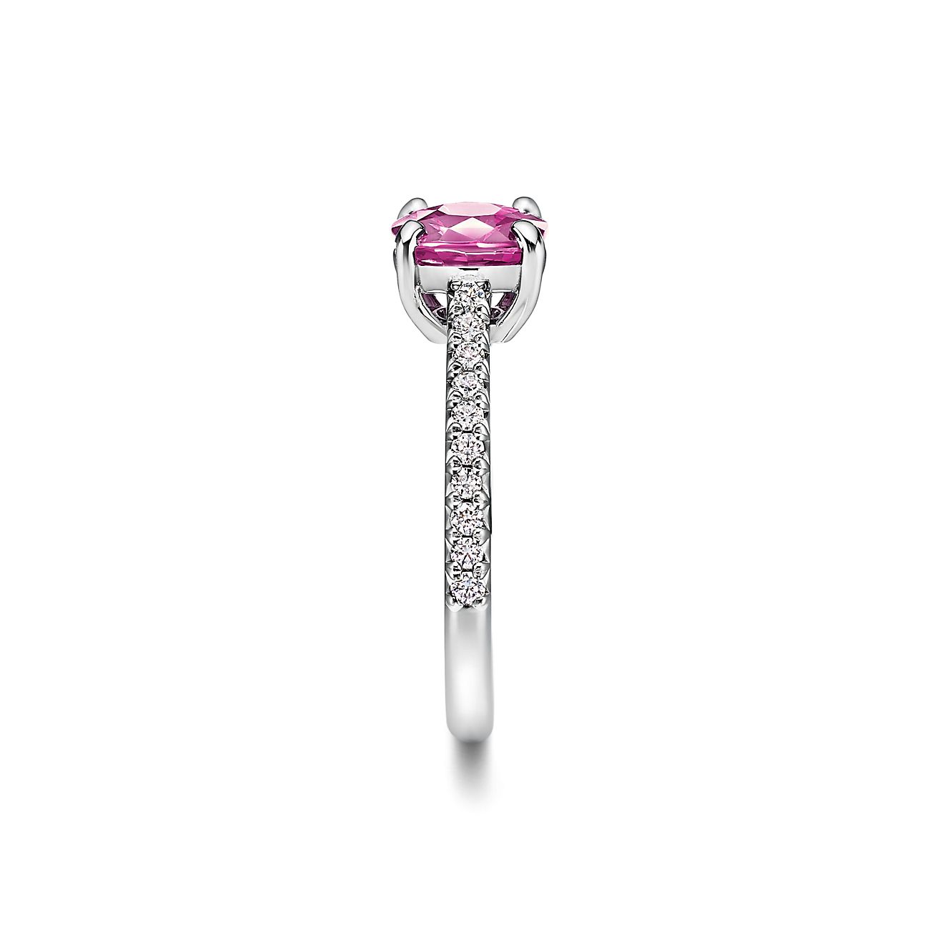 Tiffany Novo® Cushion-cut Pink Sapphire Ring in Platinum with Pavé