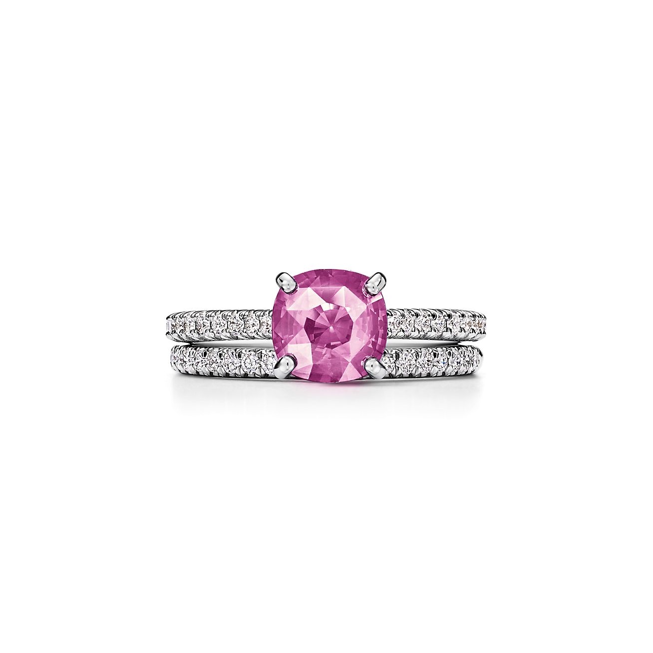 Tiffany Novo® Cushion-cut Pink Sapphire Ring in Platinum with Pavé