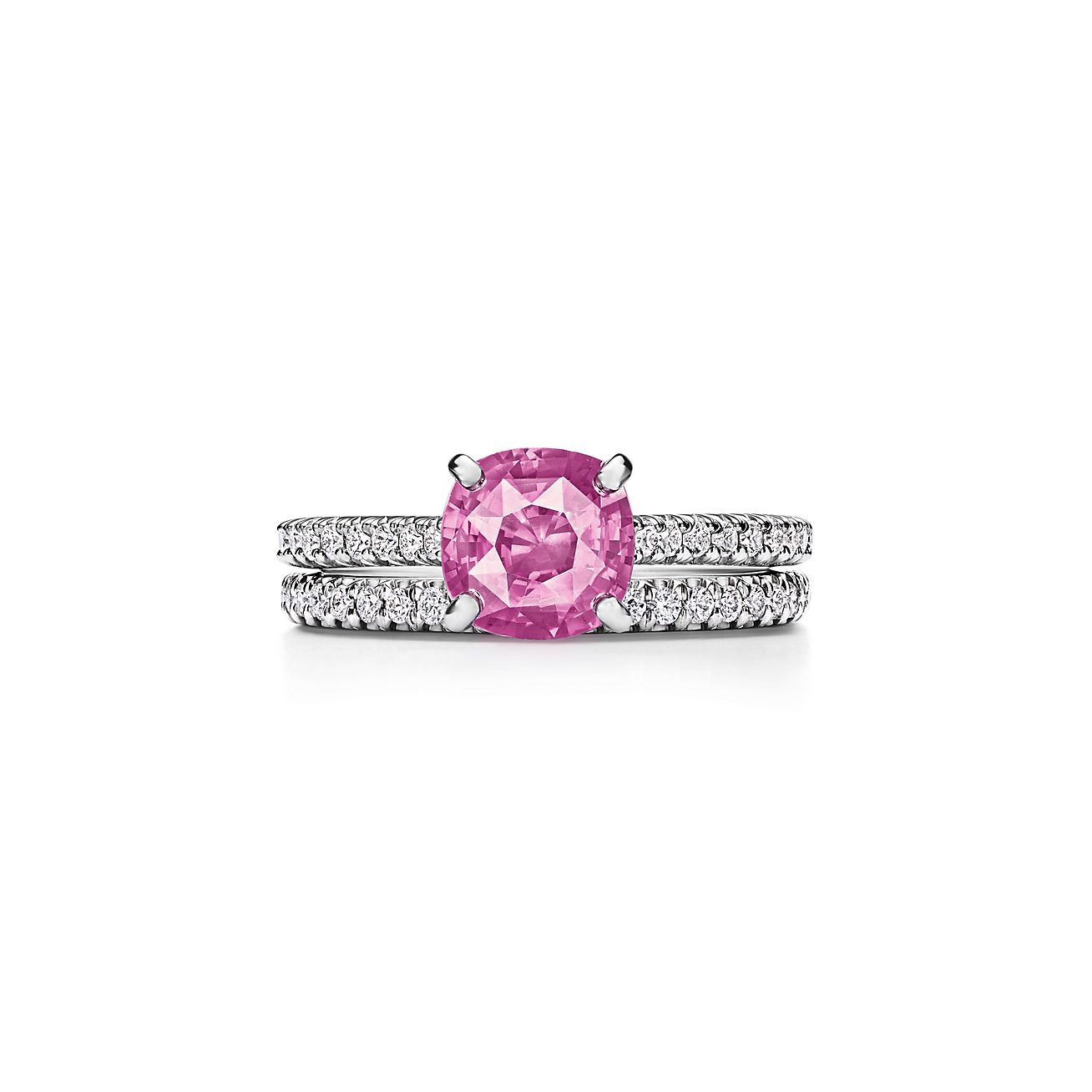 Tiffany Novo® Cushion-cut Pink Sapphire Ring in Platinum with Pavé 