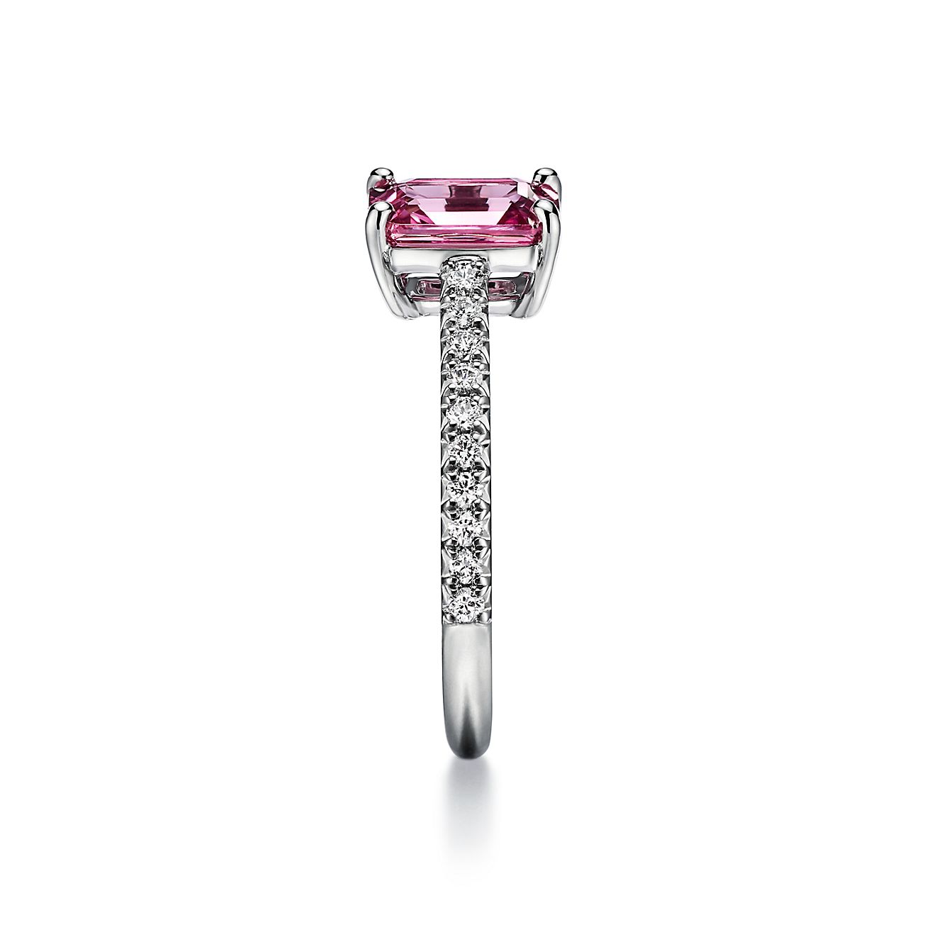 Tiffany Novo™ Emerald-cut Pink Sapphire Ring in Platinum with Pavé