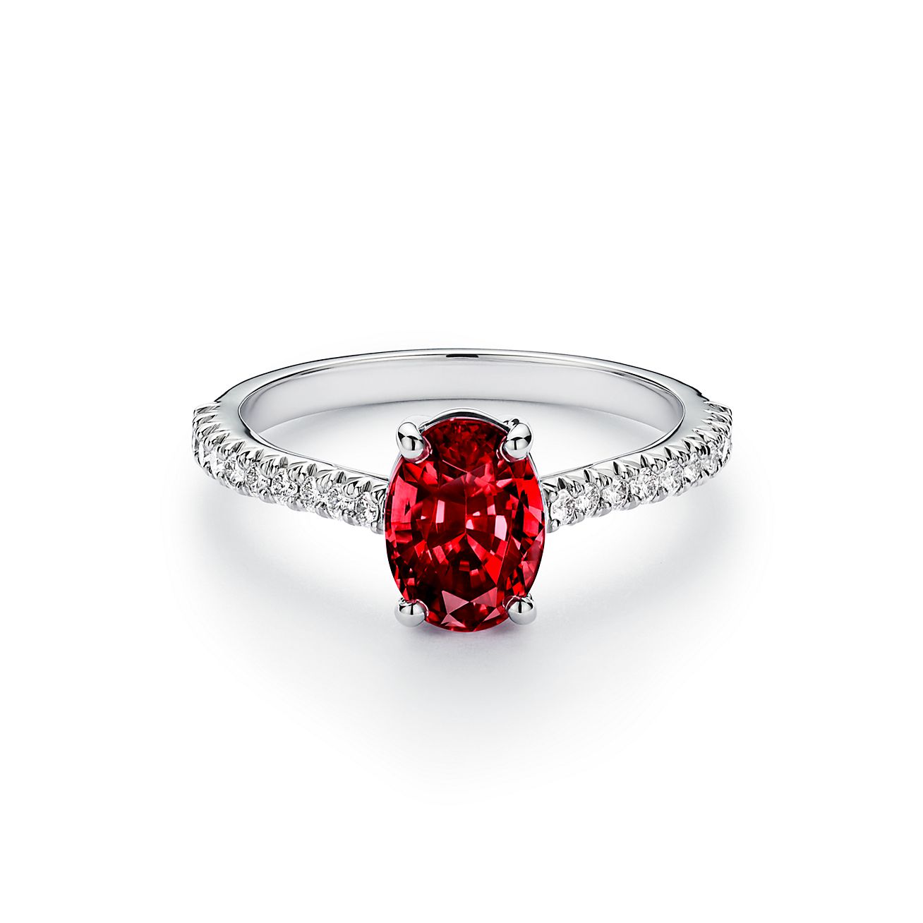 Tiffany Novo® Oval Ruby Ring in Platinum with Pavé Diamonds 