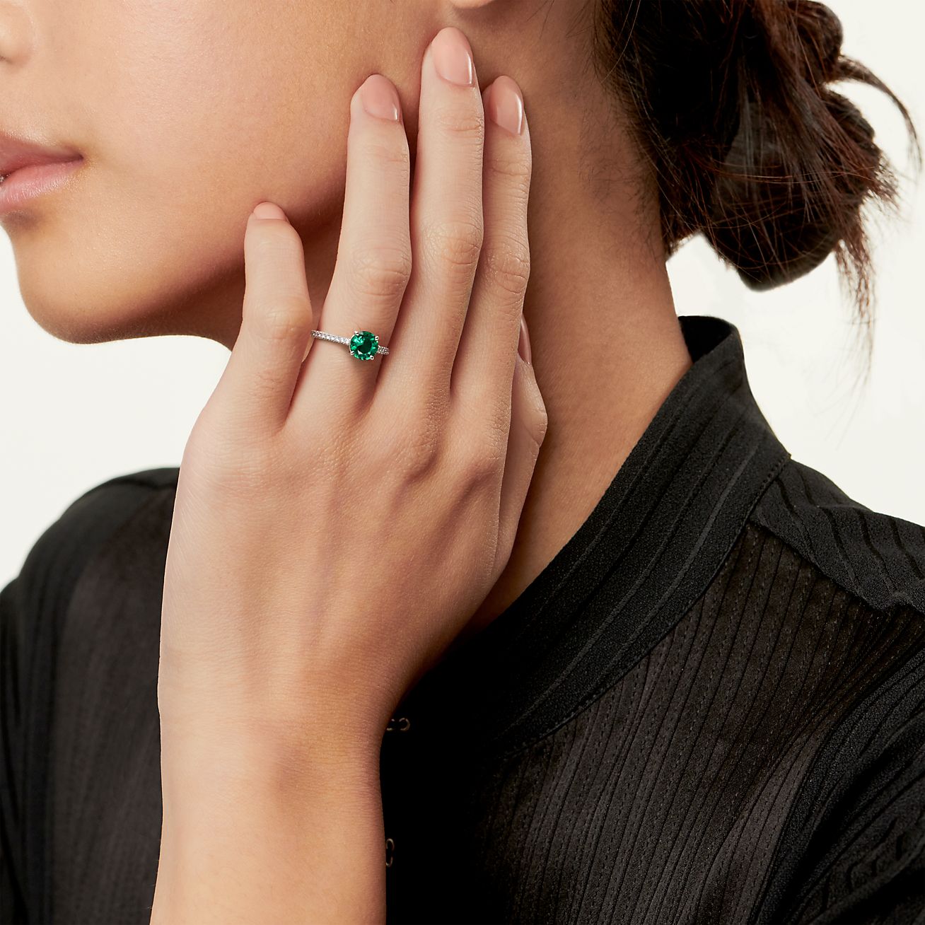 Tiffany Novo Round Emerald Ring in Platinum with Pav Diamonds