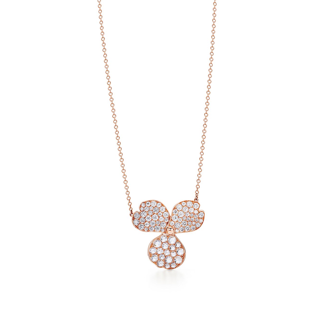 diamond flower pendant in 18k rose gold 